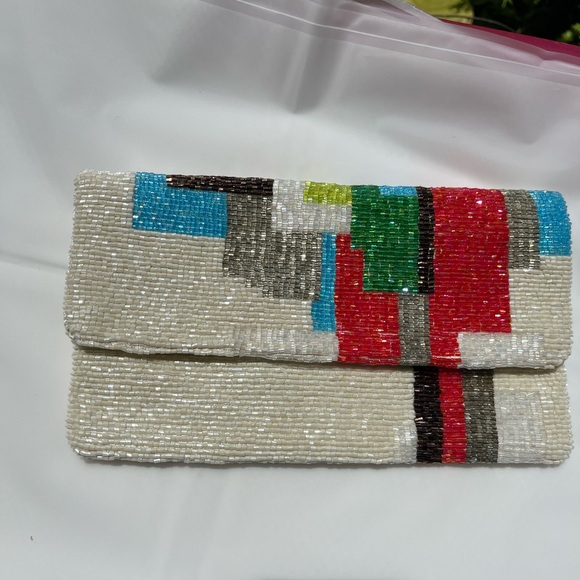 BCBG Maxazria Multicolour Beaded Clutch Purse Handbag, Ivory & Colors, NWT - Picture 4 of 16